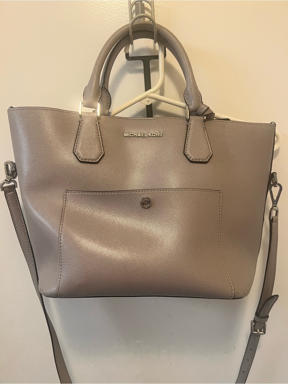 Michael Kors Saffiano Leather Tote in Taupe Gray